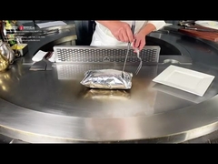 Table de grill Teppanyaki ovale semi-circulaire rectangulaire de couleur claire, table Hibachi pour 6 à 12 personnes